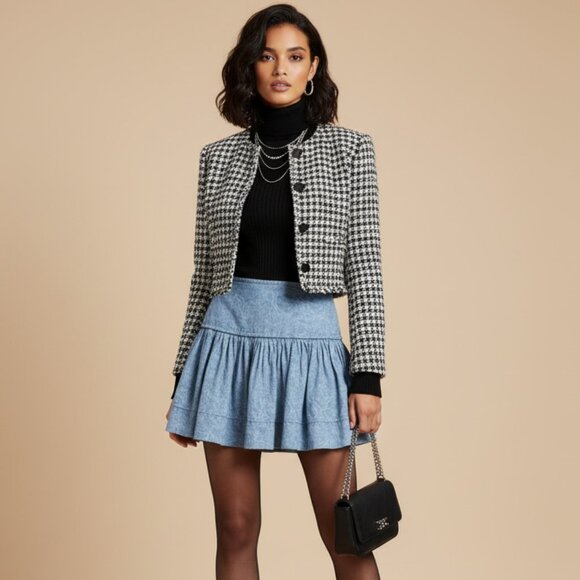 Isabel Marant Étoile Blue Chambray Cotton Linen Tiered Mini Skirt Size 40 - Picture 1 of 9